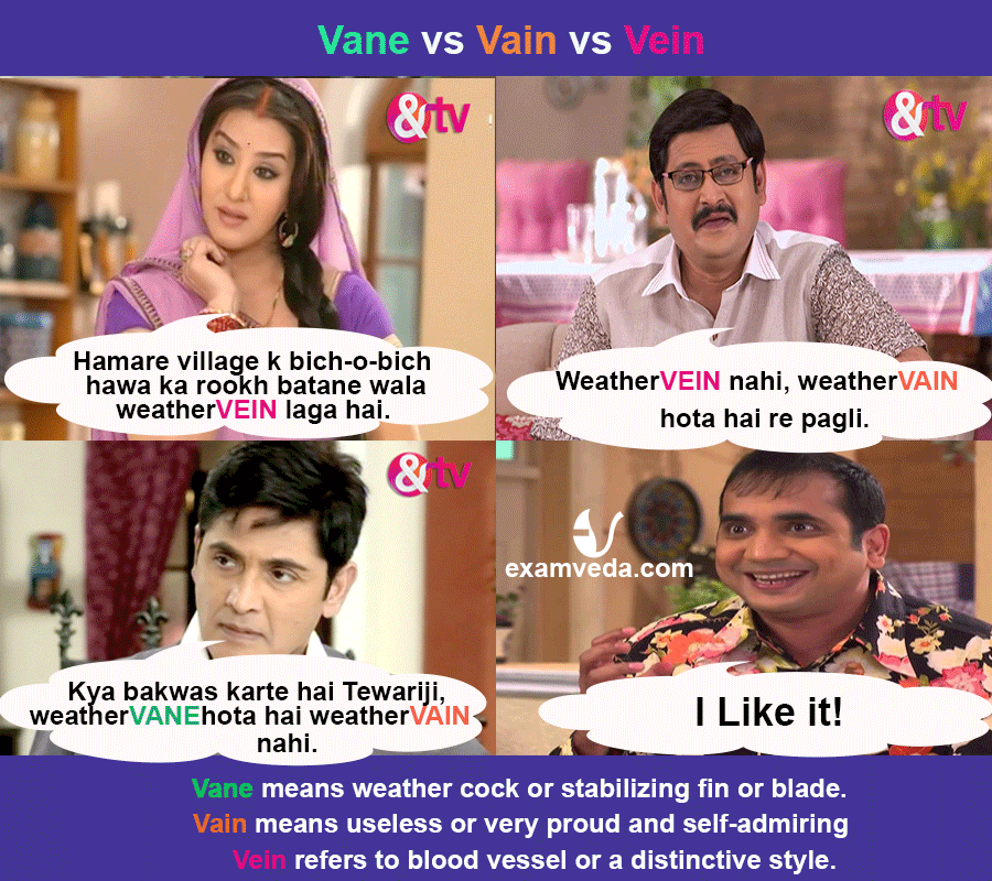 Vain vs Vane vs Vein in Bhabhi Ji ghar pe hain style