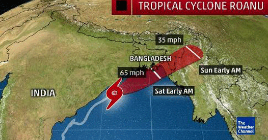 Cyclonic storm ROANU hits eastern coast of India