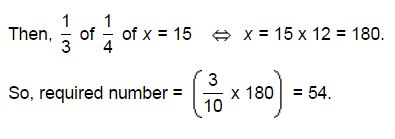 If one-third of one-fourth of a number is 15 then three-tenth